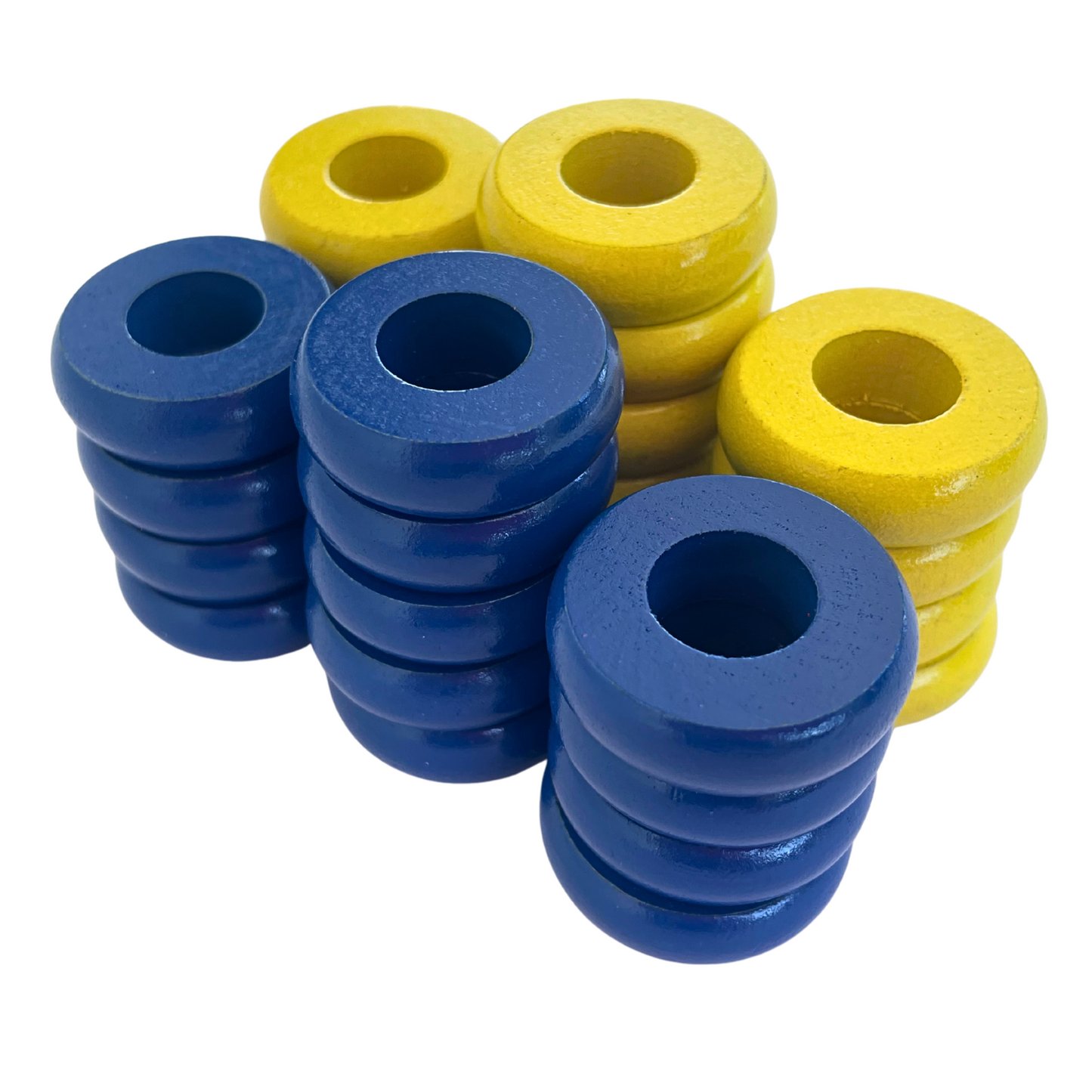 32 Blue and Yellow Carrom / Pichenotte / Croquignole Rings - (Blue / Yellow / Natural / Black / White) - Anneaux De Pichenottes - Game Accessories / Accessoires De Jeu