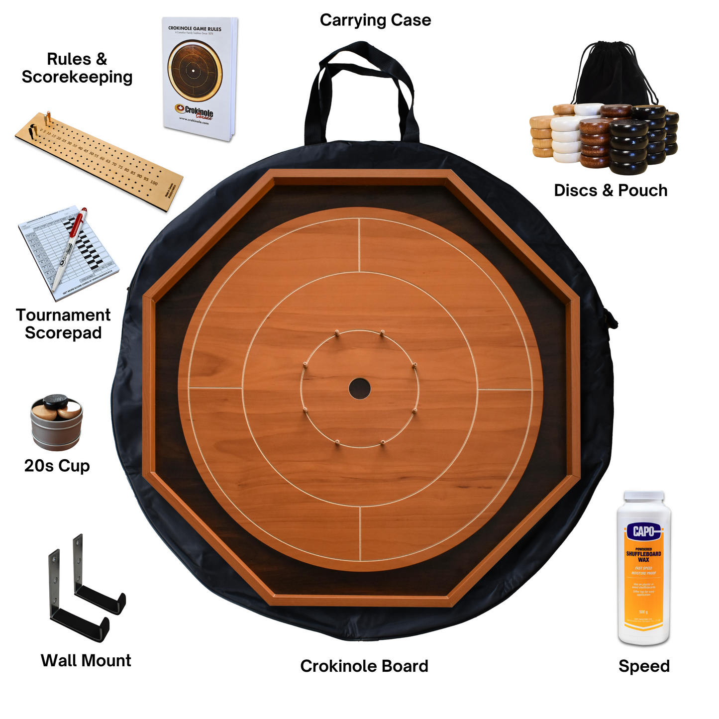 Cherry & Walnut Crokinole Board for Beginners by Crokinole Canada - Traditional Crokinole Board Game Kit