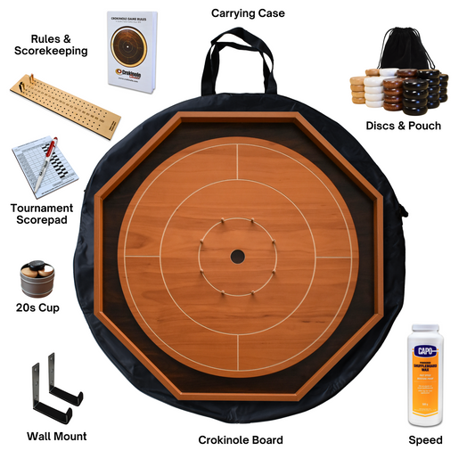 Cherry & Walnut Crokinole Board for Beginners - Traditional Crokinole Board Game Kit