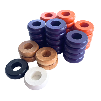 32 Orange and Purple Carrom / Pichenotte / Croquignole Rings - (Orange / Purple / Natural / Black / White) - Anneaux De Pichenottes - Game Accessories / Accessoires De Jeu