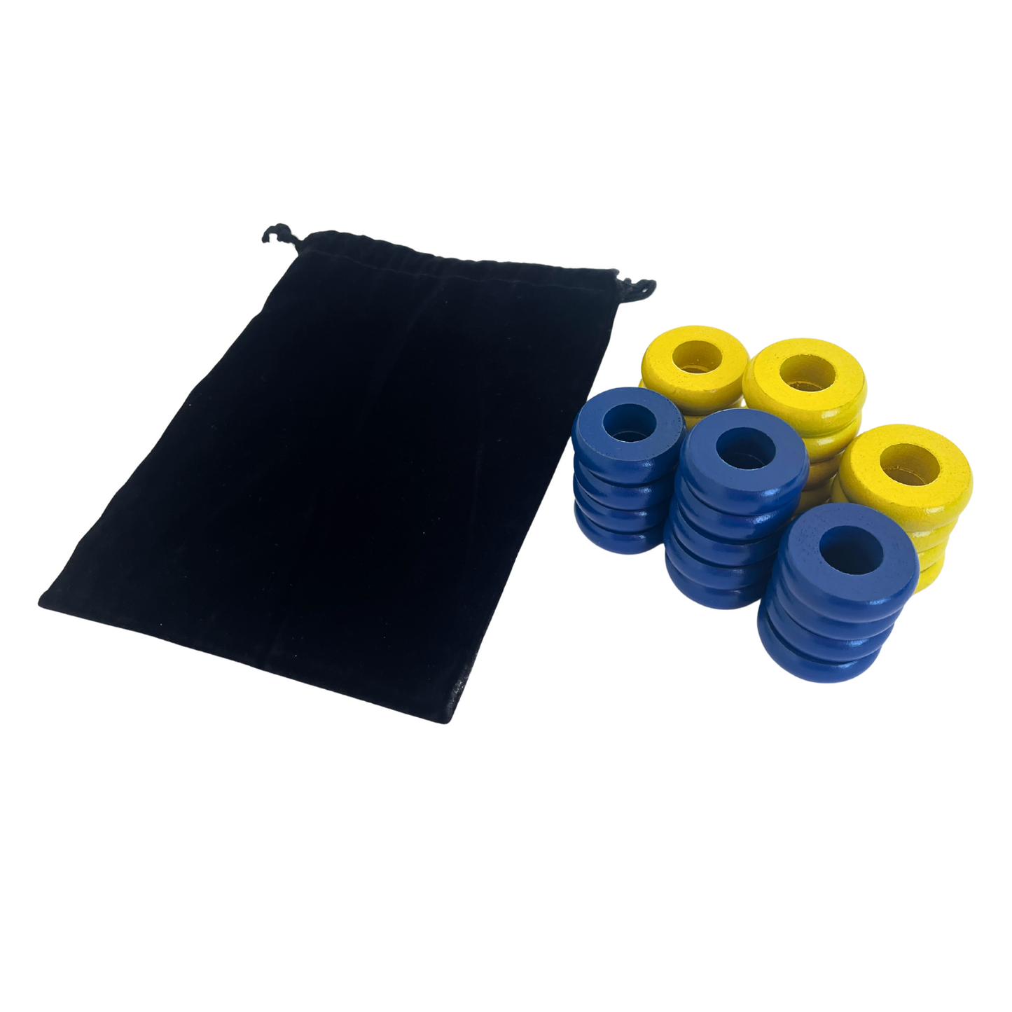 32 Blue and Yellow Carrom / Pichenotte / Croquignole Rings - (Blue / Yellow / Natural / Black / White) - Anneaux De Pichenottes - Game Accessories / Accessoires De Jeu