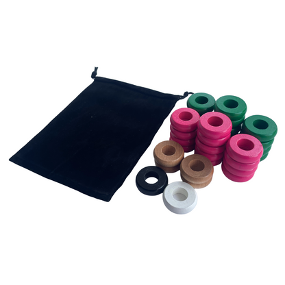 32 Green and Pink Carrom / Pichenotte / Croquignole Rings - (Green / Pink / Natural / Black / White) - Anneaux De Pichenottes - Game Accessories / Accessoires De Jeu
