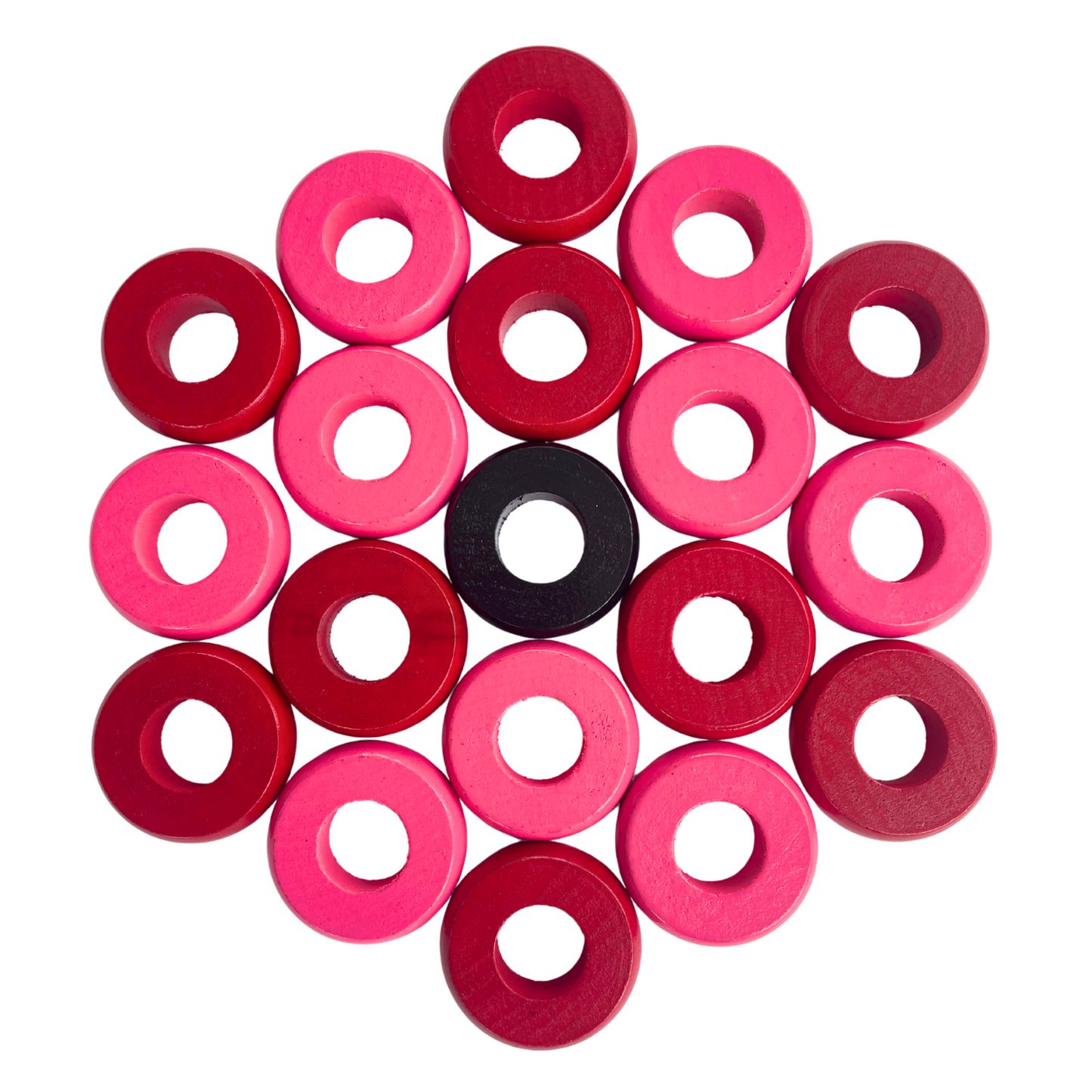 32 Red and Pink Carrom / Pichenotte / Croquignole Rings - (Red / Pink / Natural / Black / White) - Anneaux De Pichenottes - Game Accessories / Accessoires De Jeu
