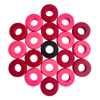 32 Red and Pink Carrom / Pichenotte / Croquignole Rings - (Red / Pink / Natural / Black / White) - Anneaux De Pichenottes - Game Accessories / Accessoires De Jeu