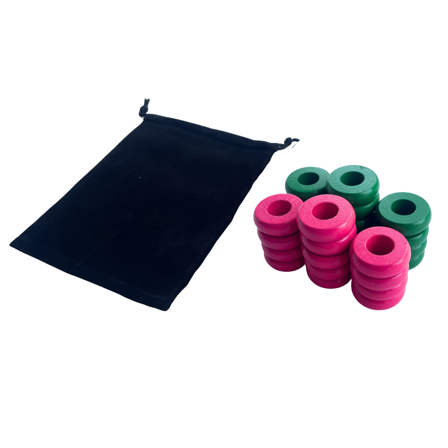 32 Green and Pink Carrom / Pichenotte / Croquignole Rings - (Green / Pink / Natural / Black / White) - Anneaux De Pichenottes - Game Accessories / Accessoires De Jeu