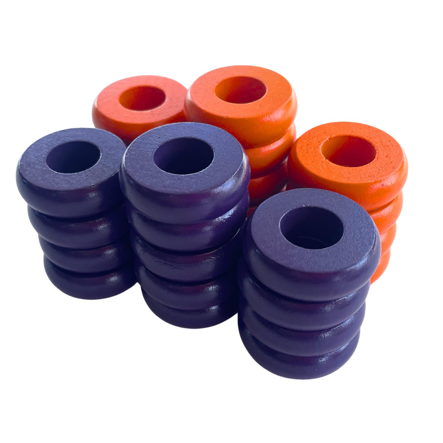 32 Orange and Purple Carrom / Pichenotte / Croquignole Rings - (Orange / Purple / Natural / Black / White) - Anneaux De Pichenottes - Game Accessories / Accessoires De Jeu