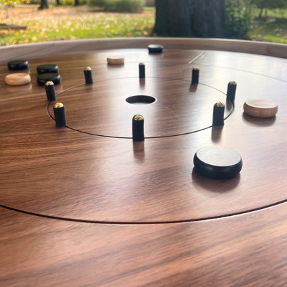 The Galactic Nuclei - Solid Walnut Hardwood Playing Surface - Ultimate Crokinole Bundle
