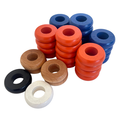 32 Blue and Orange Carrom / Pichenotte / Croquignole Rings - (Blue / Orange / Natural / Black / White) - Anneaux De Pichenottes - Game Accessories / Accessoires De Jeu