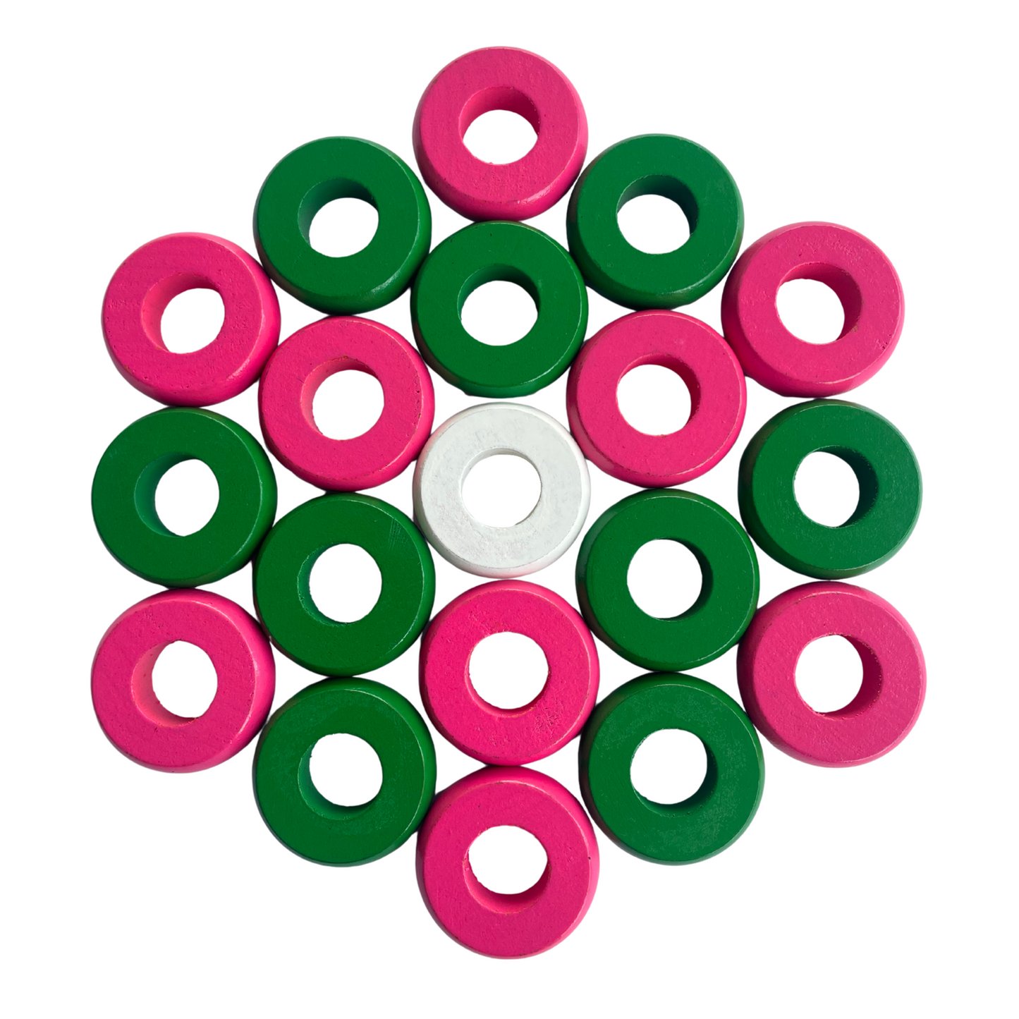 32 Green and Pink Carrom / Pichenotte / Croquignole Rings - (Green / Pink / Natural / Black / White) - Anneaux De Pichenottes - Game Accessories / Accessoires De Jeu