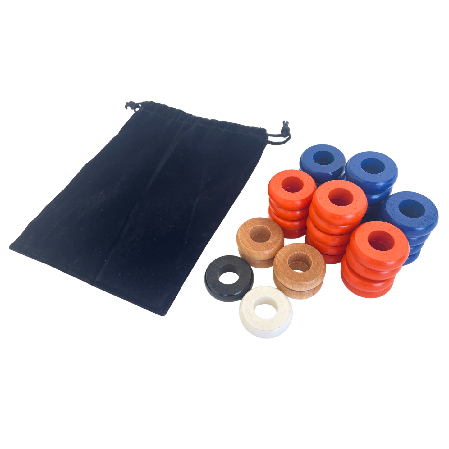 32 Blue and Orange Carrom / Pichenotte / Croquignole Rings - (Blue / Orange / Natural / Black / White) - Anneaux De Pichenottes - Game Accessories / Accessoires De Jeu