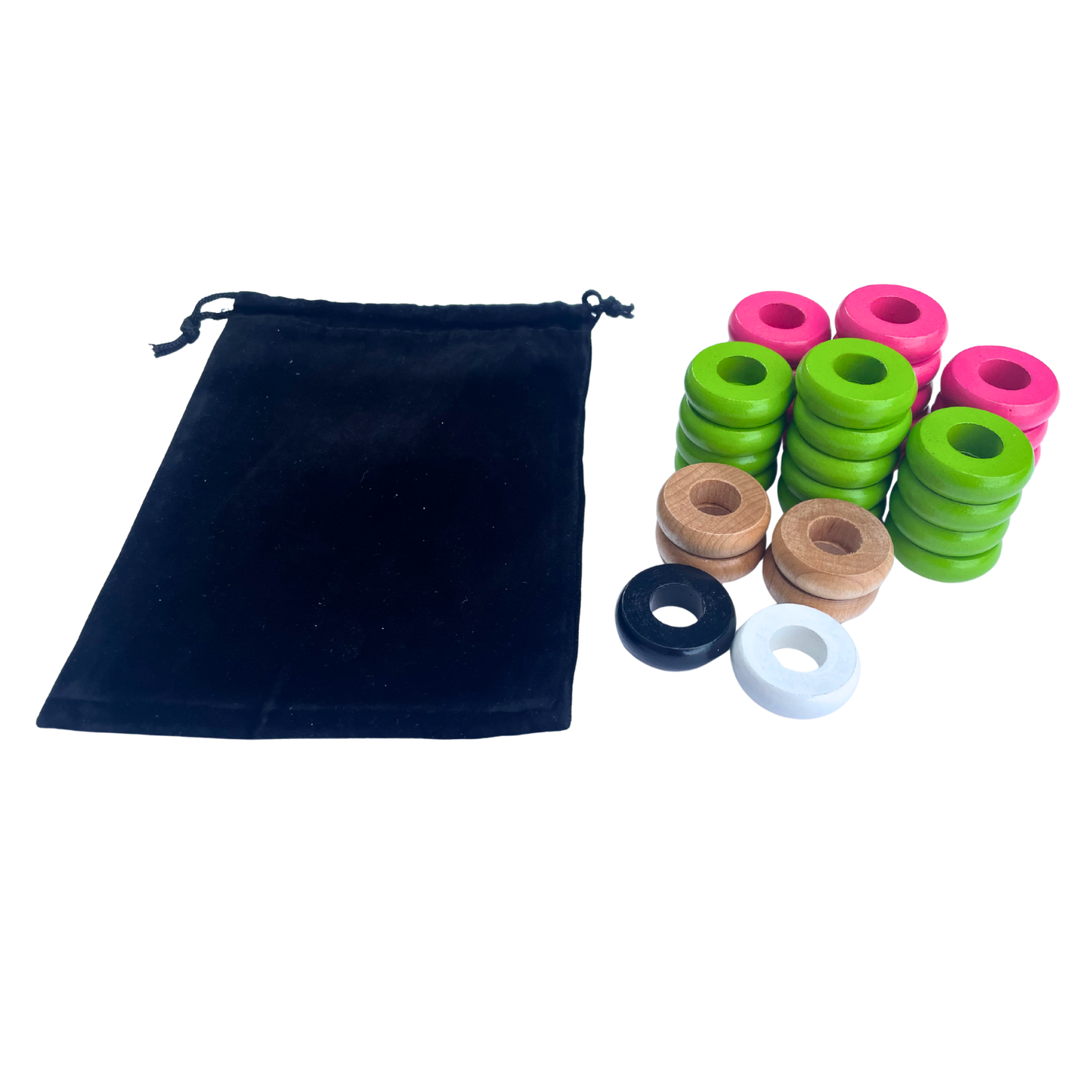 32 Pink and Lime Green Carrom / Pichenotte Rings - (Pink / Lime Green / Natural / Black / White) - Anneaux De Pichenottes - Game Accessories / Accessoires De Jeu