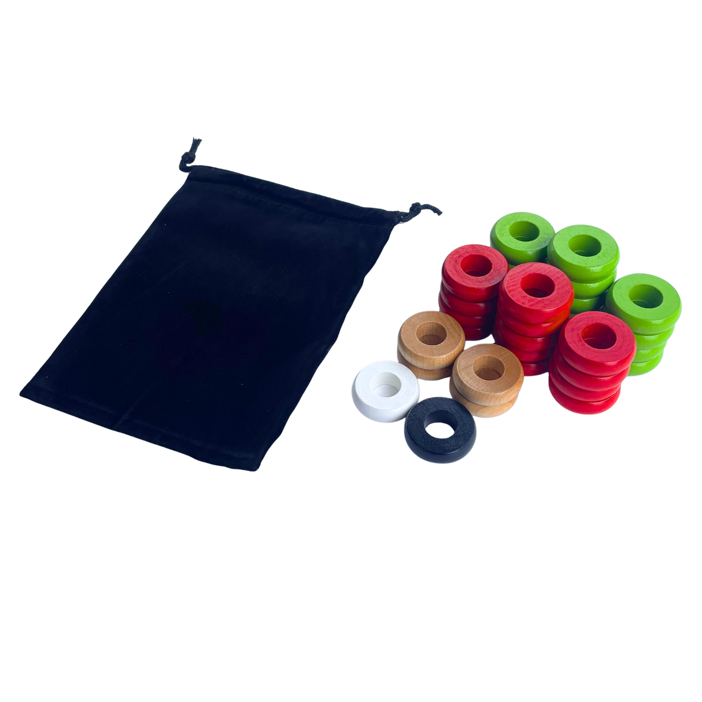 32 Red and Lime Green Carrom / Pichenotte / Croquignole Rings - (Red / Lime Green / Natural / Black / White) - Anneaux De Pichenottes - Game Accessories / Accessoires De Jeu