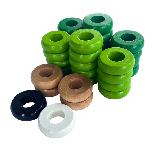 32 Green and Lime Green Carrom / Pichenotte / Croquignole Rings - (Green / Lime Green / Natural / Black / White) - Anneaux De Pichenottes - Game Accessories / Accessoires De Jeu