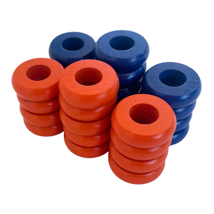 32 Blue and Orange Carrom / Pichenotte / Croquignole Rings - (Blue / Orange / Natural / Black / White) - Anneaux De Pichenottes - Game Accessories / Accessoires De Jeu