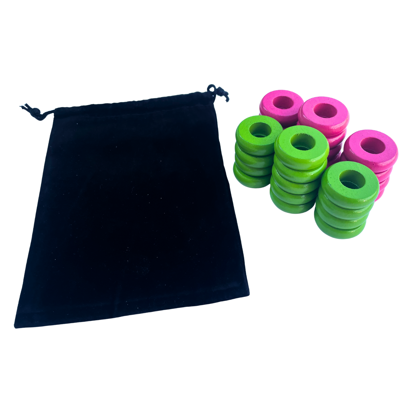32 Pink and Lime Green Carrom / Pichenotte Rings - (Pink / Lime Green / Natural / Black / White) - Anneaux De Pichenottes - Game Accessories / Accessoires De Jeu
