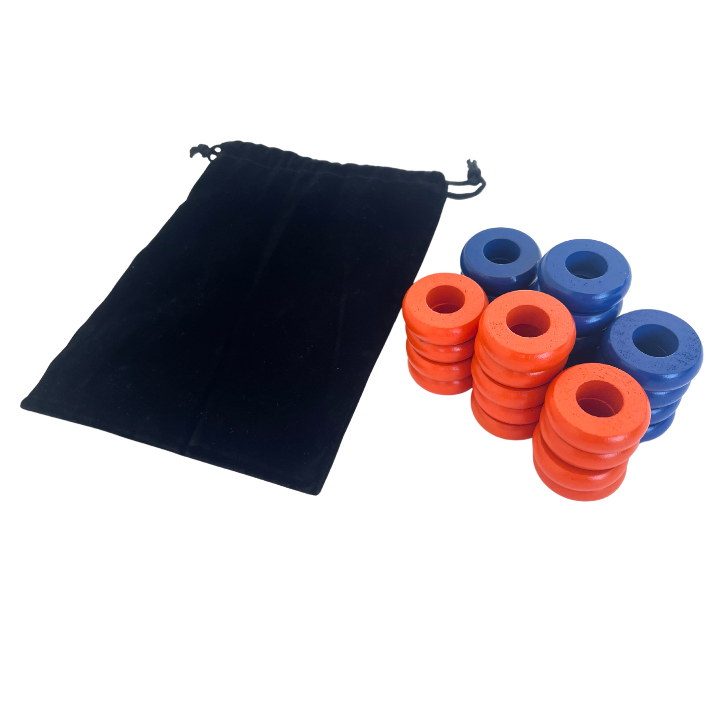 32 Blue and Orange Carrom / Pichenotte / Croquignole Rings - (Blue / Orange / Natural / Black / White) - Anneaux De Pichenottes - Game Accessories / Accessoires De Jeu