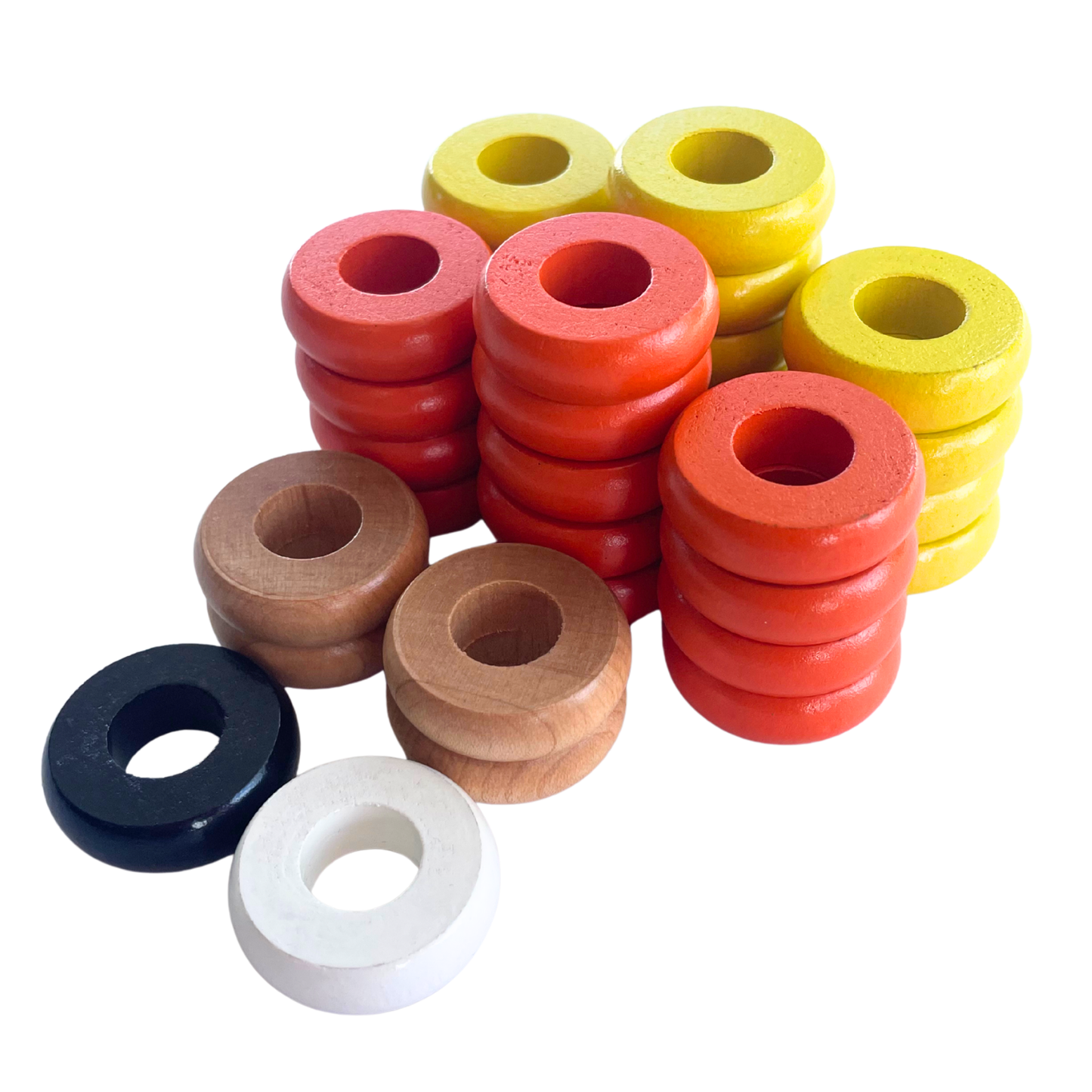 32 Orange and Yellow Carrom / Pichenotte / Croquignole Rings - (Orange / Yellow / Natural / Black / White) - Anneaux De Pichenottes - Game Accessories / Accessoires De Jeu