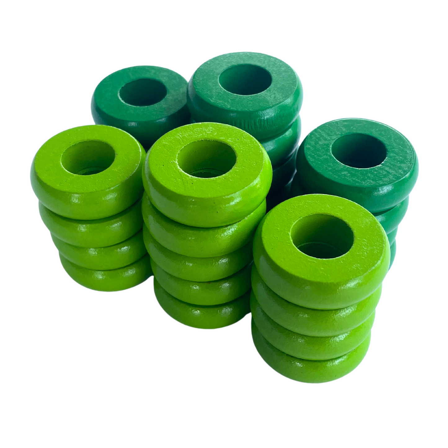 32 Green and Lime Green Carrom / Pichenotte / Croquignole Rings - (Green / Lime Green / Natural / Black / White) - Anneaux De Pichenottes - Game Accessories / Accessoires De Jeu