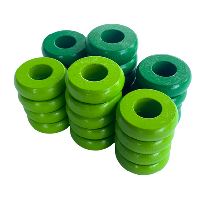 32 Green and Lime Green Carrom / Pichenotte / Croquignole Rings - (Green / Lime Green / Natural / Black / White) - Anneaux De Pichenottes - Game Accessories / Accessoires De Jeu