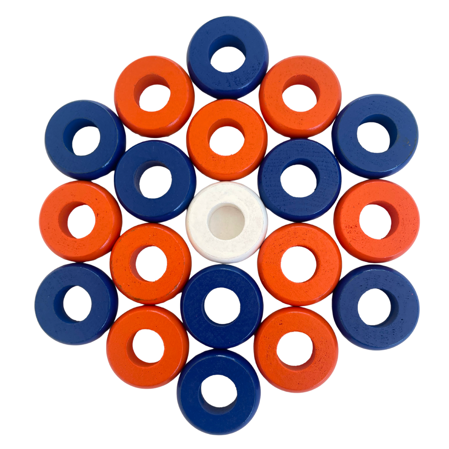 32 Blue and Orange Carrom / Pichenotte / Croquignole Rings - (Blue / Orange / Natural / Black / White) - Anneaux De Pichenottes - Game Accessories / Accessoires De Jeu
