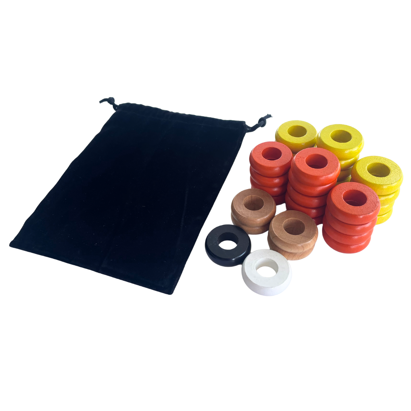 32 Orange and Yellow Carrom / Pichenotte / Croquignole Rings - (Orange / Yellow / Natural / Black / White) - Anneaux De Pichenottes - Game Accessories / Accessoires De Jeu
