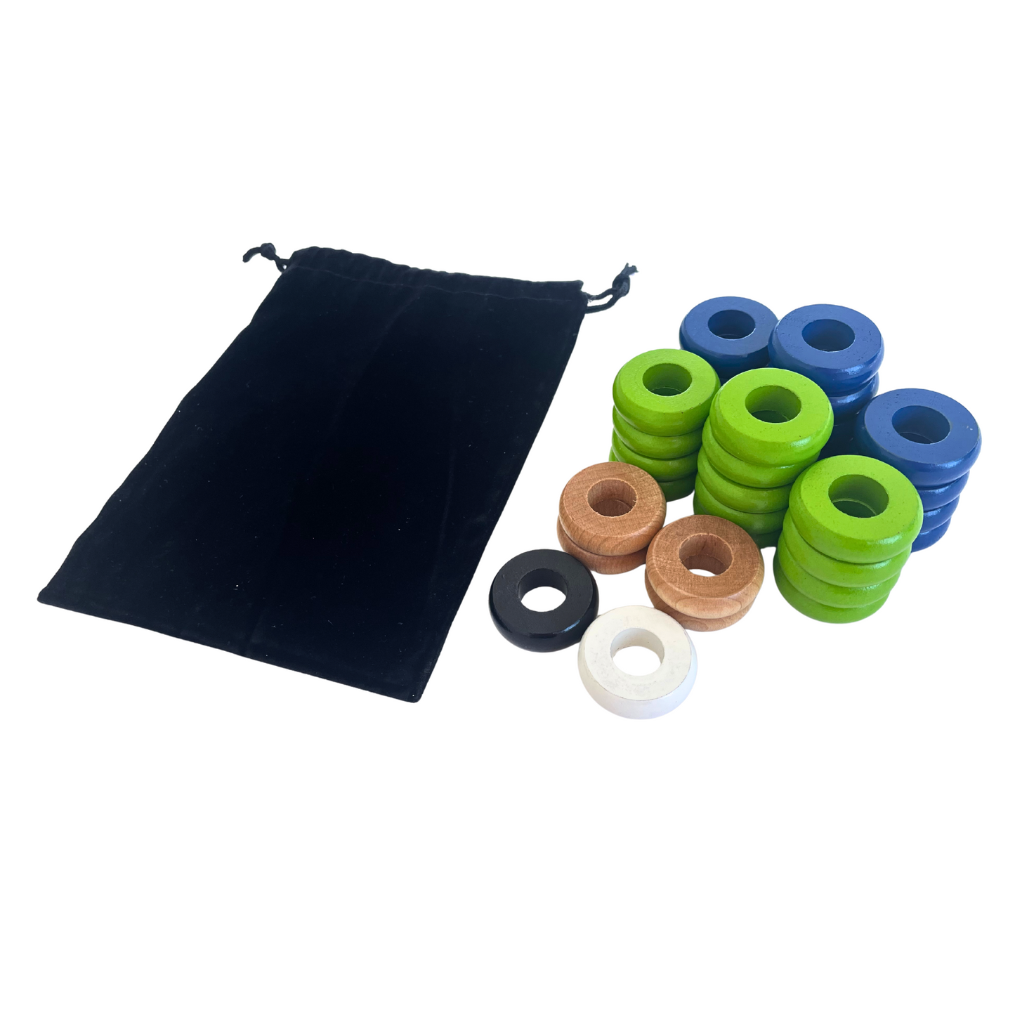 32 Blue and Lime Green Carrom / Pichenotte / Croquignole Rings - (Blue / Lime Green / Natural / Black / White) - Anneaux De Pichenottes - Game Accessories / Accessoires De Jeu