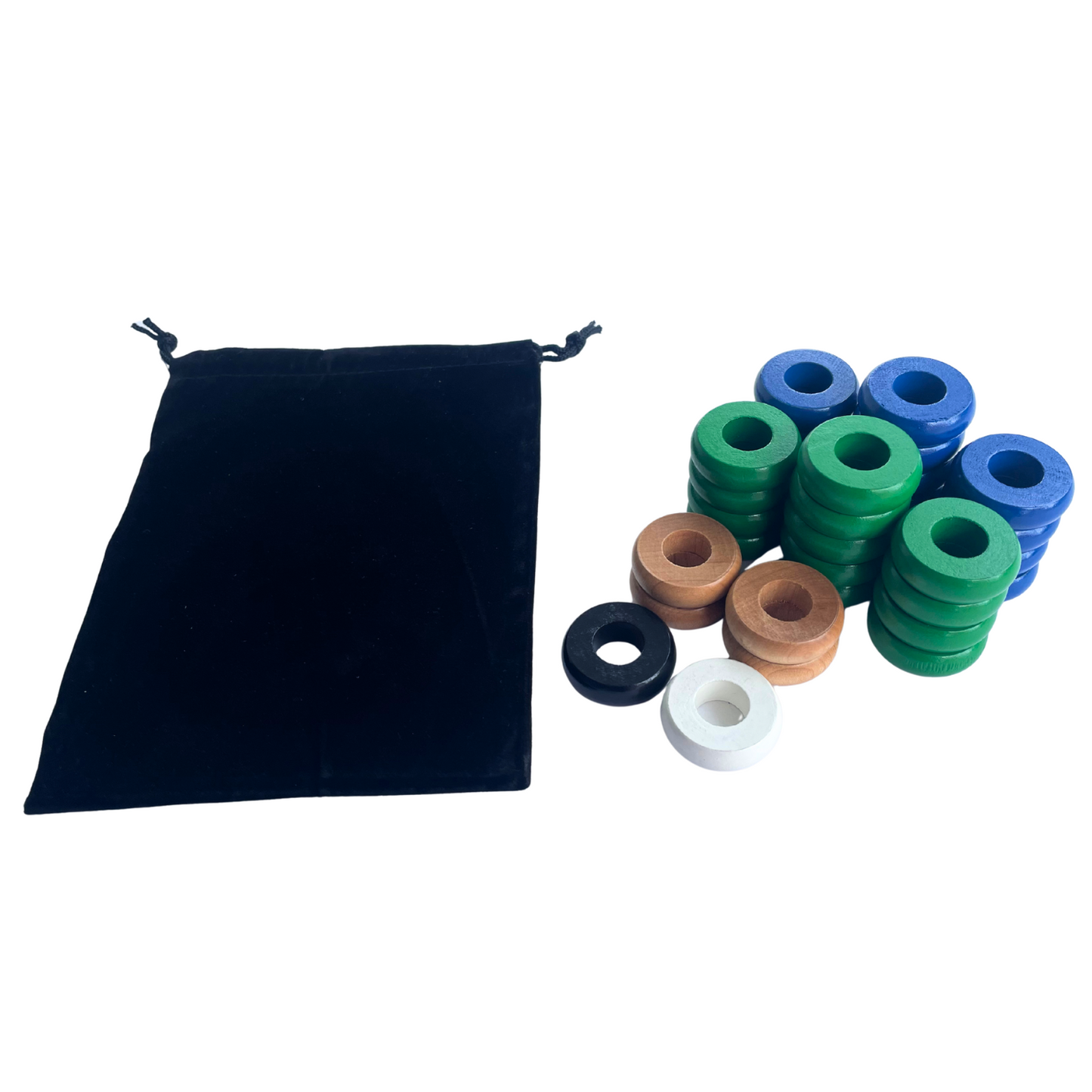 32 Green and Blue Carrom / Pichenotte / Croquignole Rings - (Green / Blue / Natural / Black / White) - Anneaux De Pichenottes - Game Accessories / Accessoires De Jeu