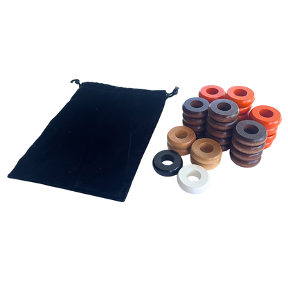 32 Orange and Walnut Carrom / Pichenotte / Croquignole Rings - (Orange / Walnut / Natural / Black / White) - Anneaux De Pichenottes - Game Accessories / Accessoires De Jeu