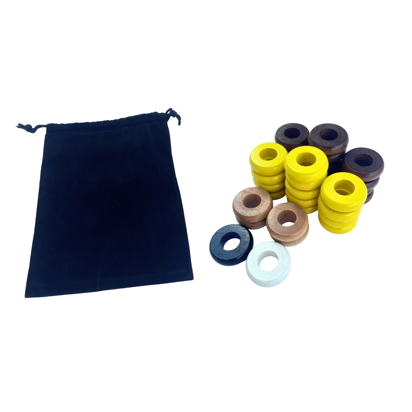 32 Yellow and Walnut Carrom / Pichenotte Rings - (Yellow / Walnut / Natural / Black / White) - Anneaux De Pichenottes - Game Accessories / Accessoires De Jeu