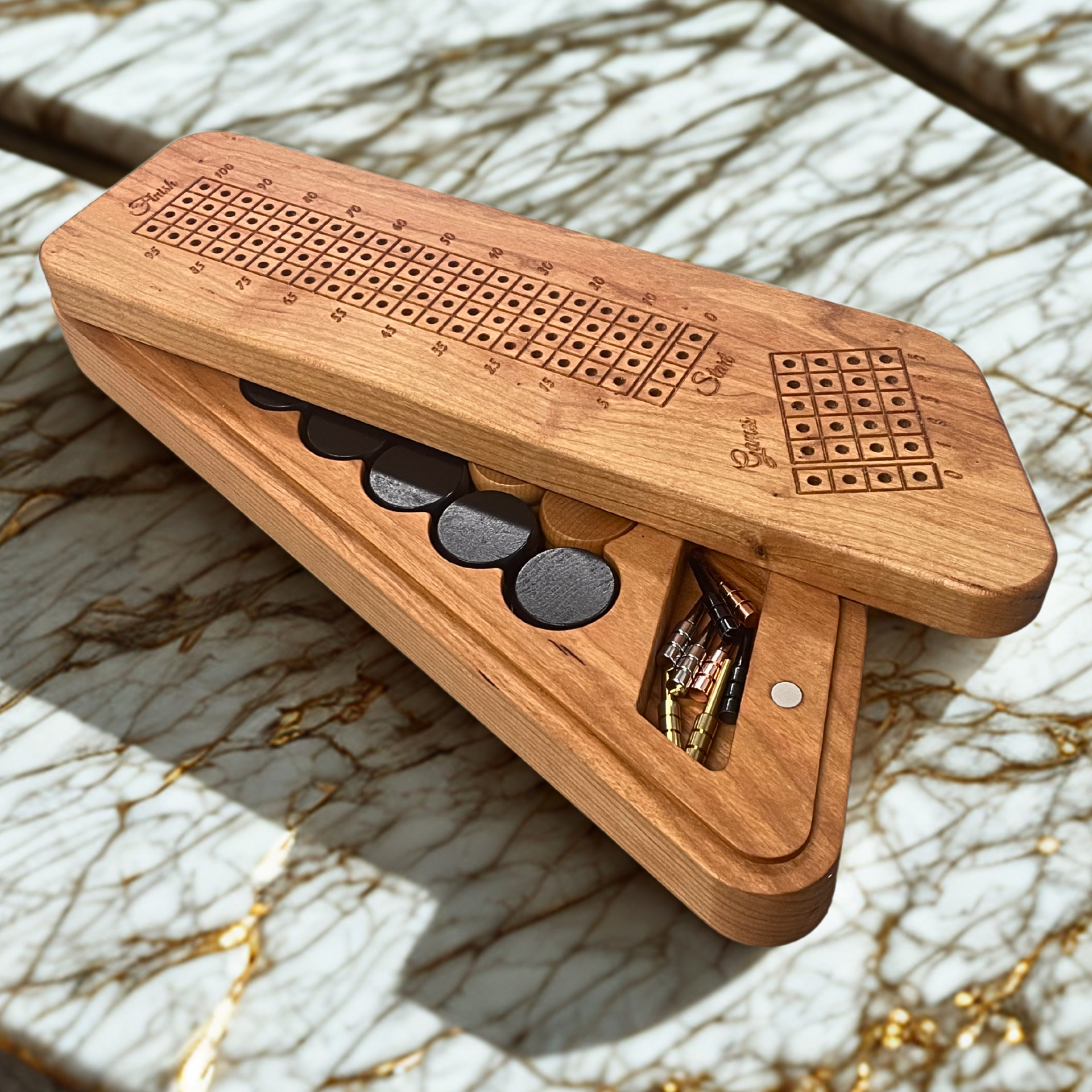 Crokinole Disc Storage & Point Tracker Box (Cherry Wood
