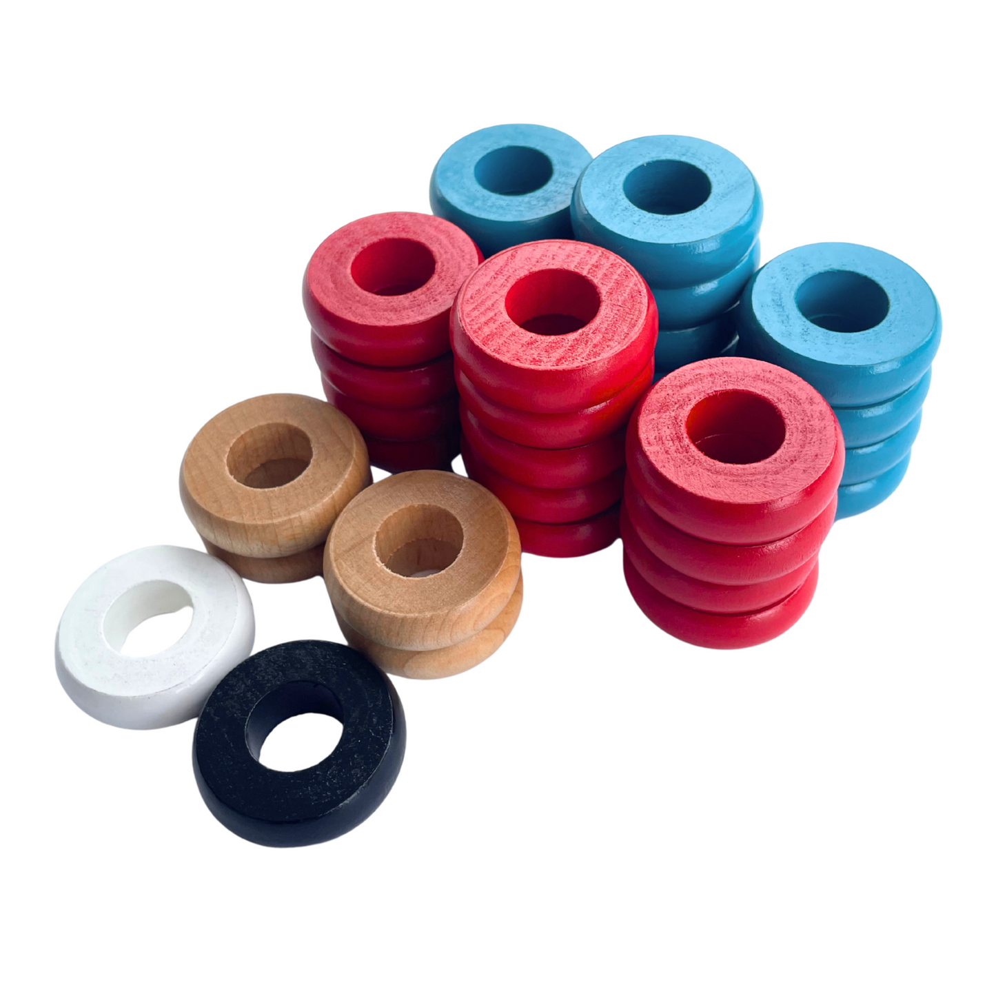 32 Red and Light Blue Carrom / Pichenotte / Croquignole Rings - (Red / Light Blue / Natural / Black / White) - Anneaux De Pichenottes - Game Accessories / Accessoires De Jeu