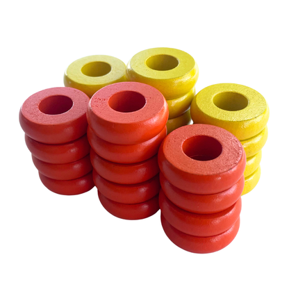 32 Orange and Yellow Carrom / Pichenotte / Croquignole Rings - (Orange / Yellow / Natural / Black / White) - Anneaux De Pichenottes - Game Accessories / Accessoires De Jeu