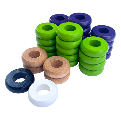 32 Purple and Lime Green Carrom / Pichenotte Rings - (Purple / Lime Green / Natural / Black / White) - Anneaux De Pichenottes - Game Accessories / Accessoires De Jeu