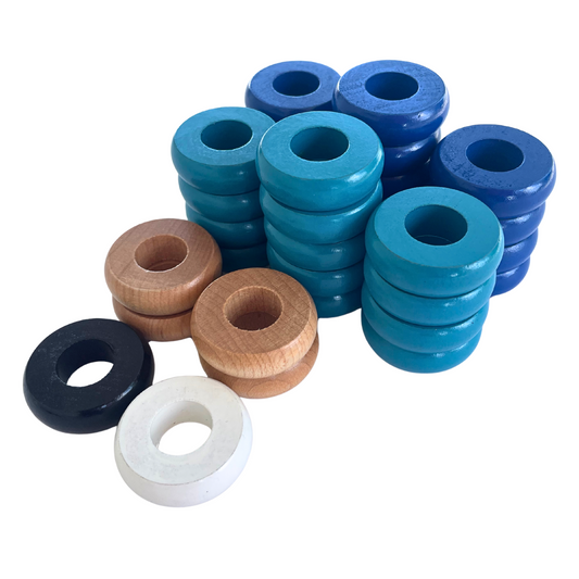 32 Blue and Light Blue Carrom / Pichenotte / Croquignole Rings - (Blue / Light Blue / Natural / Black / White) - Anneaux De Pichenottes - Game Accessories / Accessoires De Jeu