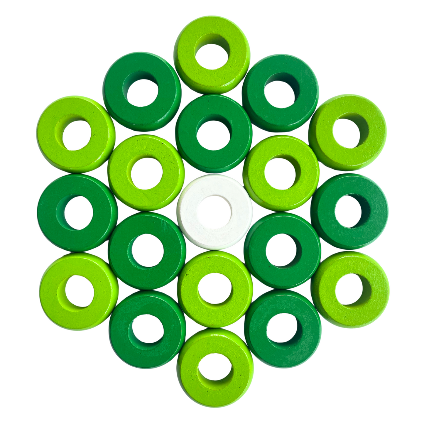 32 Green and Lime Green Carrom / Pichenotte / Croquignole Rings - (Green / Lime Green / Natural / Black / White) - Anneaux De Pichenottes - Game Accessories / Accessoires De Jeu