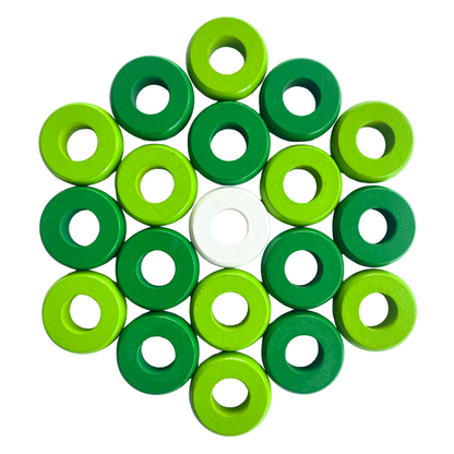 32 Green and Lime Green Carrom / Pichenotte / Croquignole Rings - (Green / Lime Green / Natural / Black / White) - Anneaux De Pichenottes - Game Accessories / Accessoires De Jeu