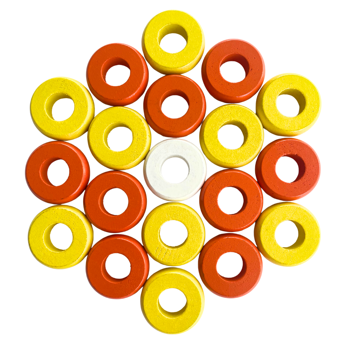 32 Orange and Yellow Carrom / Pichenotte / Croquignole Rings - (Orange / Yellow / Natural / Black / White) - Anneaux De Pichenottes - Game Accessories / Accessoires De Jeu