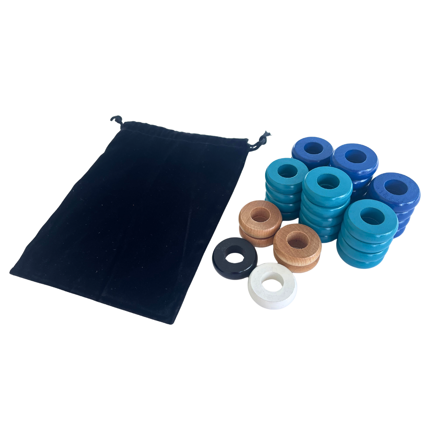 32 Blue and Light Blue Carrom / Pichenotte / Croquignole Rings - (Blue / Light Blue / Natural / Black / White) - Anneaux De Pichenottes - Game Accessories / Accessoires De Jeu