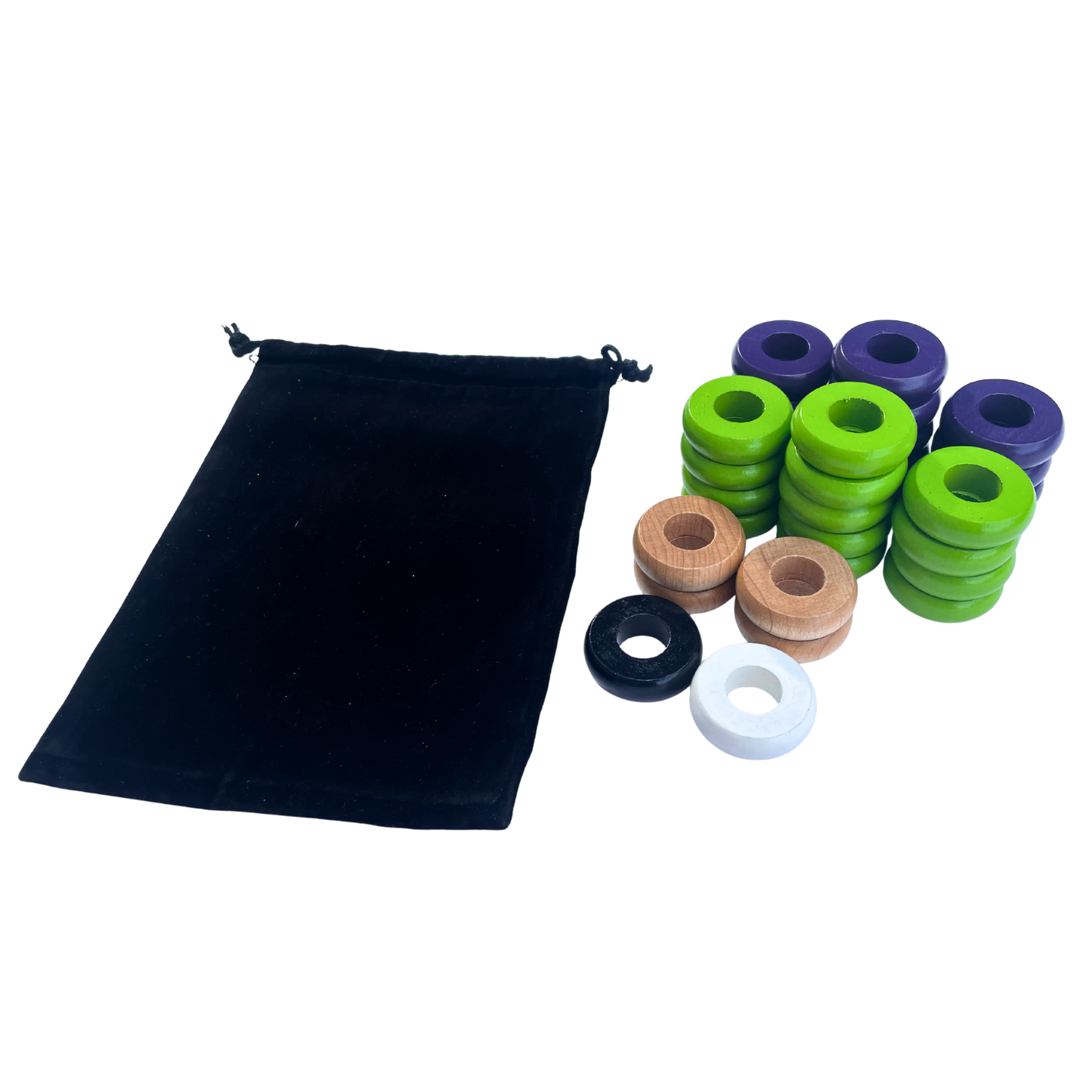 32 Purple and Lime Green Carrom / Pichenotte Rings - (Purple / Lime Green / Natural / Black / White) - Anneaux De Pichenottes - Game Accessories / Accessoires De Jeu