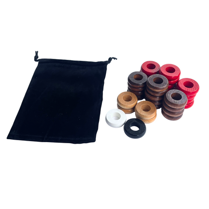 32 Red and Walnut Carrom / Pichenotte / Croquignole Rings - (Red / Walnut / Natural / Black / White) - Anneaux De Pichenottes - Game Accessories / Accessoires De Jeu