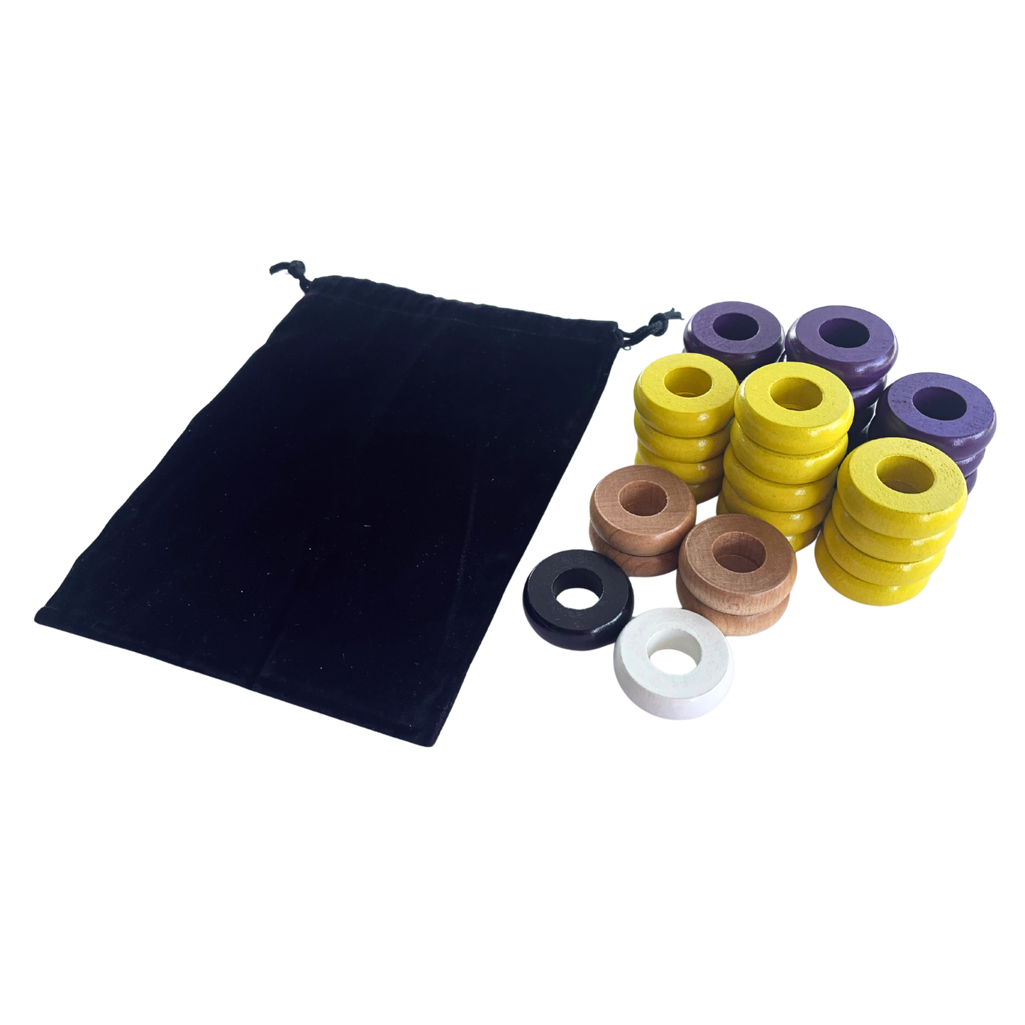 32 Yellow and Purple Carrom / Pichenotte / Croquignole Rings - (Yellow / Purple / Natural / Black / White) - Anneaux De Pichenottes - Game Accessories / Accessoires De Jeu