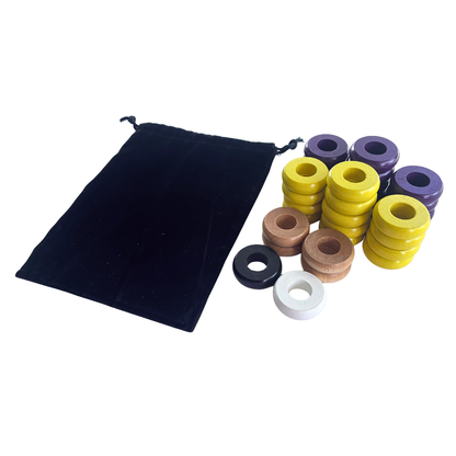 32 Yellow and Purple Carrom / Pichenotte / Croquignole Rings - (Yellow / Purple / Natural / Black / White) - Anneaux De Pichenottes - Game Accessories / Accessoires De Jeu
