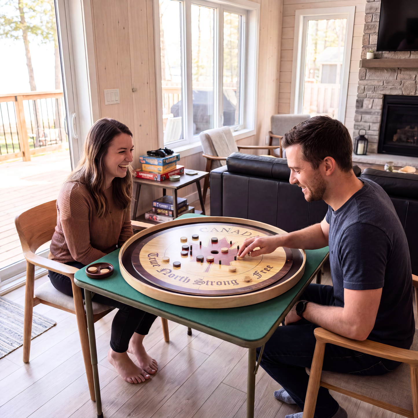True North Strong & Free - Tournament Style Crokinole Board Game Set