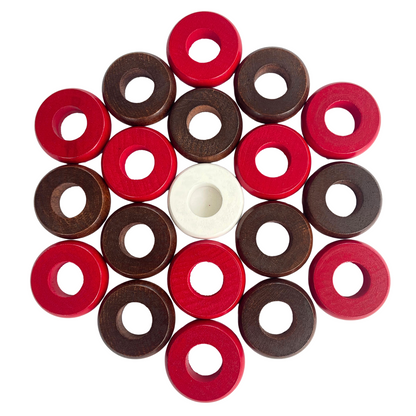 32 Red and Walnut Carrom / Pichenotte / Croquignole Rings - (Red / Walnut / Natural / Black / White) - Anneaux De Pichenottes - Game Accessories / Accessoires De Jeu