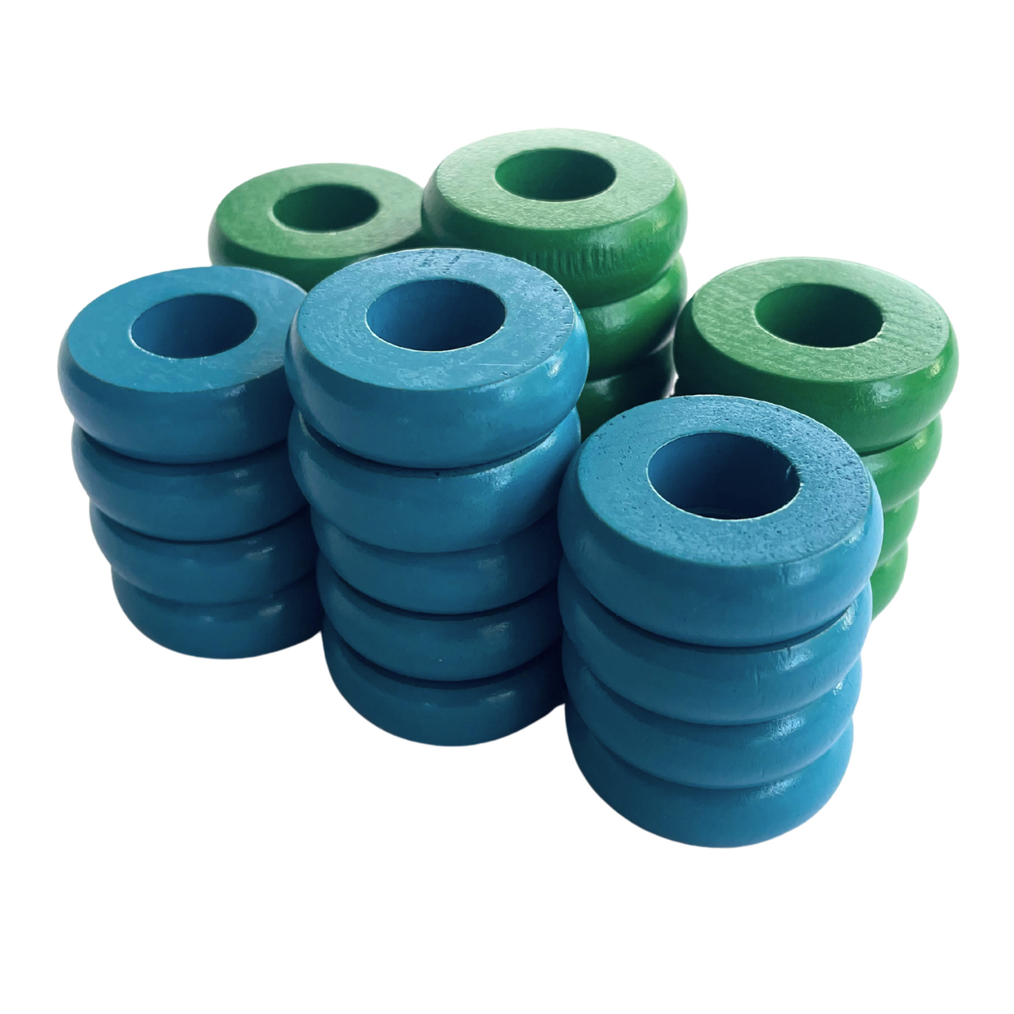 32 Green and Light Blue Carrom / Pichenotte / Croquignole Rings - (Green / Light Blue / Natural / Black / White) - Anneaux De Pichenottes - Game Accessories / Accessoires De Jeu