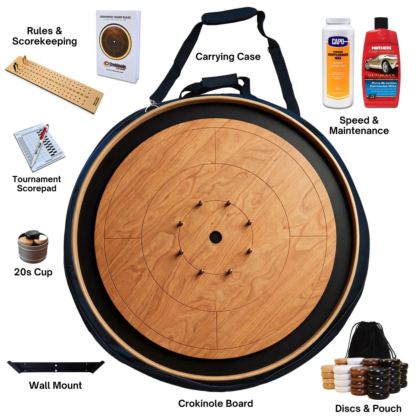 Cherry Expressions - Solid Cherry Hardwood Playing Surface - Ultimate Crokinole Bundle