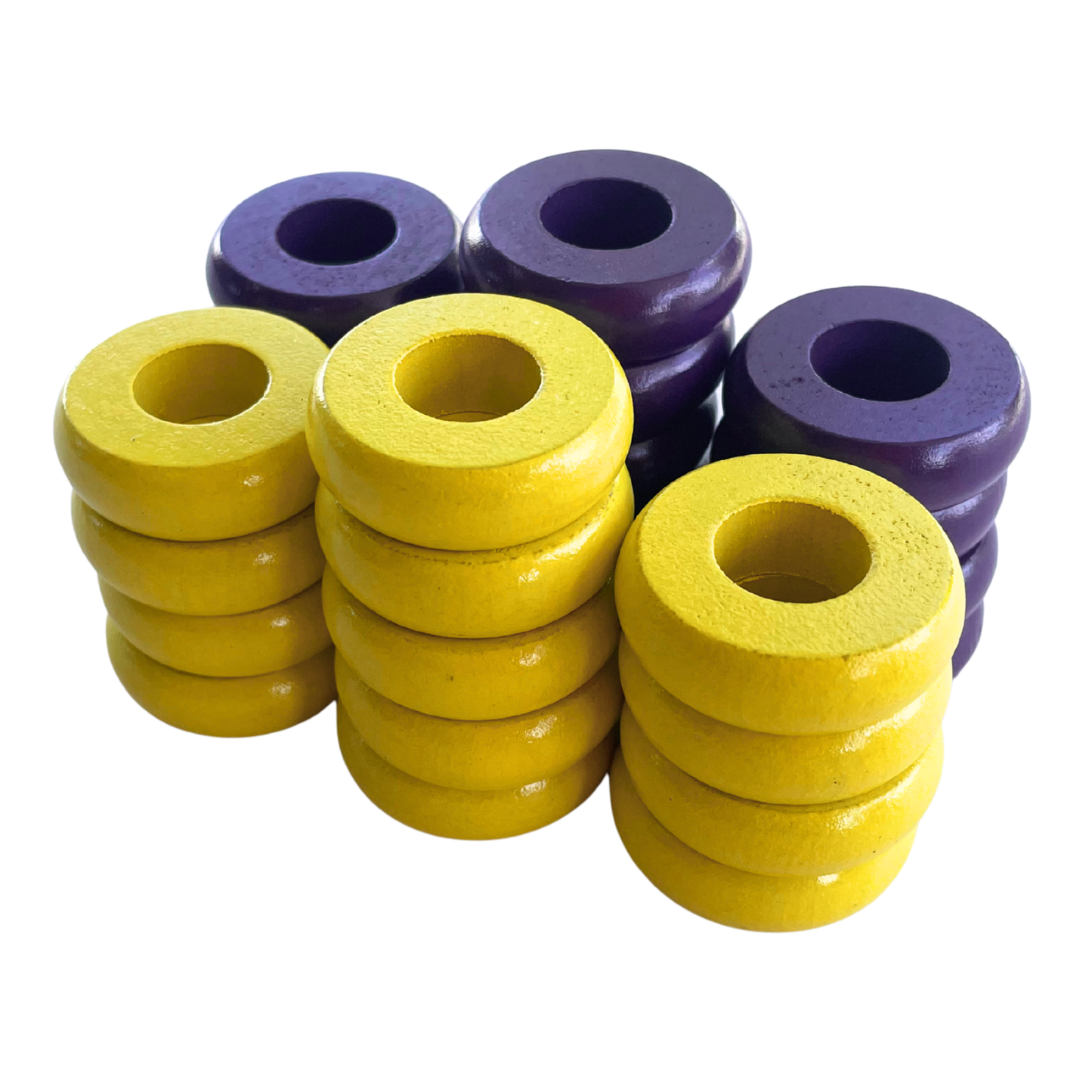 32 Yellow and Purple Carrom / Pichenotte / Croquignole Rings - (Yellow / Purple / Natural / Black / White) - Anneaux De Pichenottes - Game Accessories / Accessoires De Jeu