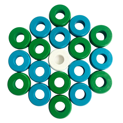 32 Green and Light Blue Carrom / Pichenotte / Croquignole Rings - (Green / Light Blue / Natural / Black / White) - Anneaux De Pichenottes - Game Accessories / Accessoires De Jeu