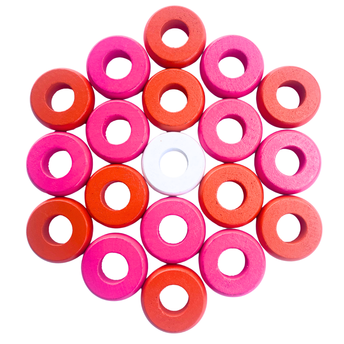 32 Orange and Pink Carrom / Pichenotte / Croquignole Rings - (Orange / Pink / Natural / Black / White) - Anneaux De Pichenottes - Game Accessories / Accessoires De Jeu