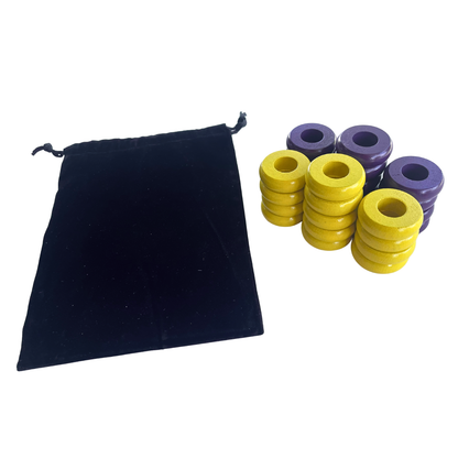 32 Yellow and Purple Carrom / Pichenotte / Croquignole Rings - (Yellow / Purple / Natural / Black / White) - Anneaux De Pichenottes - Game Accessories / Accessoires De Jeu